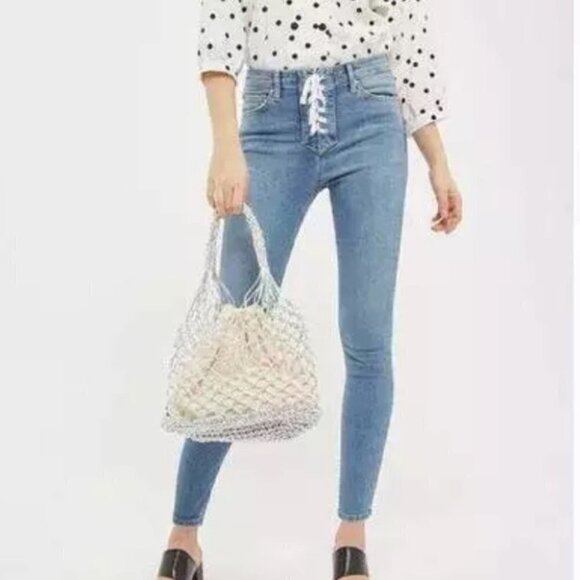 Topshop moto Jamie lace up high rise skinny jeans size 26 - Picture 1 of 14